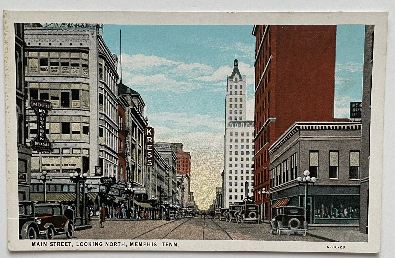 Main Street Looking North Memphis Tennessee TN Unposted Postcard Kress Old Cars Main Street Looking North Memphis Tennessee TN Unposted Postcard Kress Old Cars