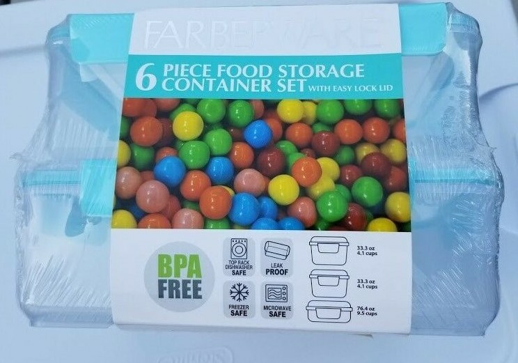 FARBERWARE 6 Piece Food Storage Set BPA Free Microwave Freezer Safe Plastic NEW