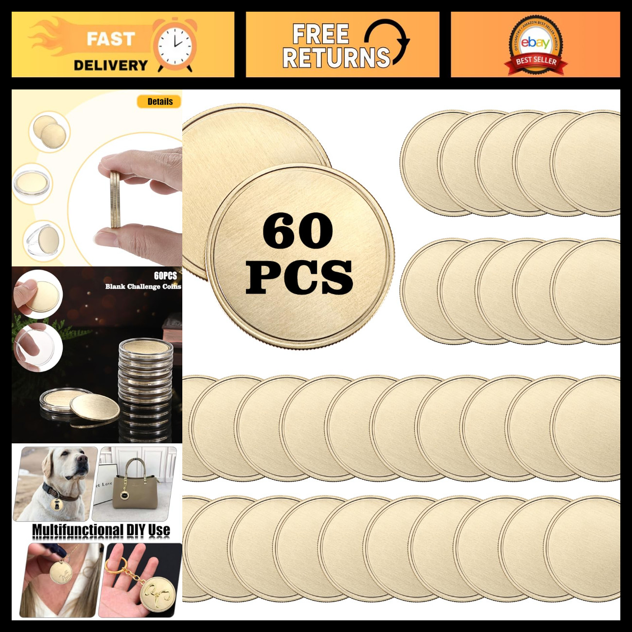 60PCS Blank Challenge Coins for Laser Engraving - Brass Coin Blanks, DIY Crafts 60PCS Blank Challenge Coins for Laser Engraving - Brass Coin Blanks, DIY Crafts