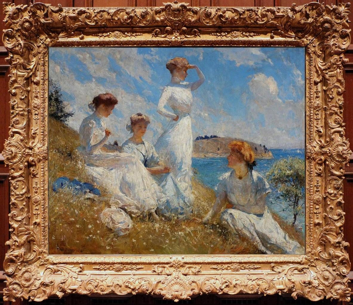 Handmade Old Master-Art Antique Oil Painting women girl seaside on canvas 24x30 Handmade Old Master-Art Antique Oil Painting women girl seaside on canvas 24x30