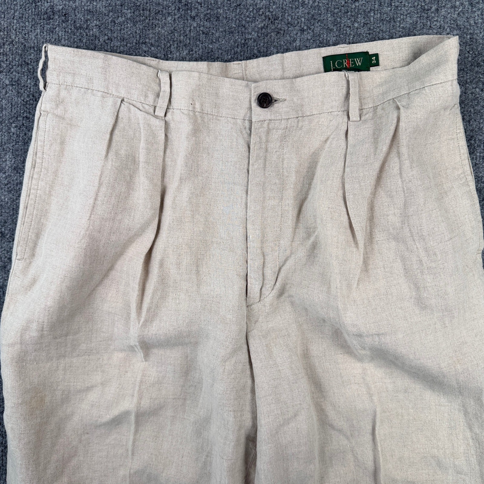 Vintage J Crew Pants Mens 34x30 Beige 100% Linen Pleated Oarsman Chino 80s Vintage J Crew Pants Mens 34x30 Beige 100% Linen Pleated Oarsman Chino 80s