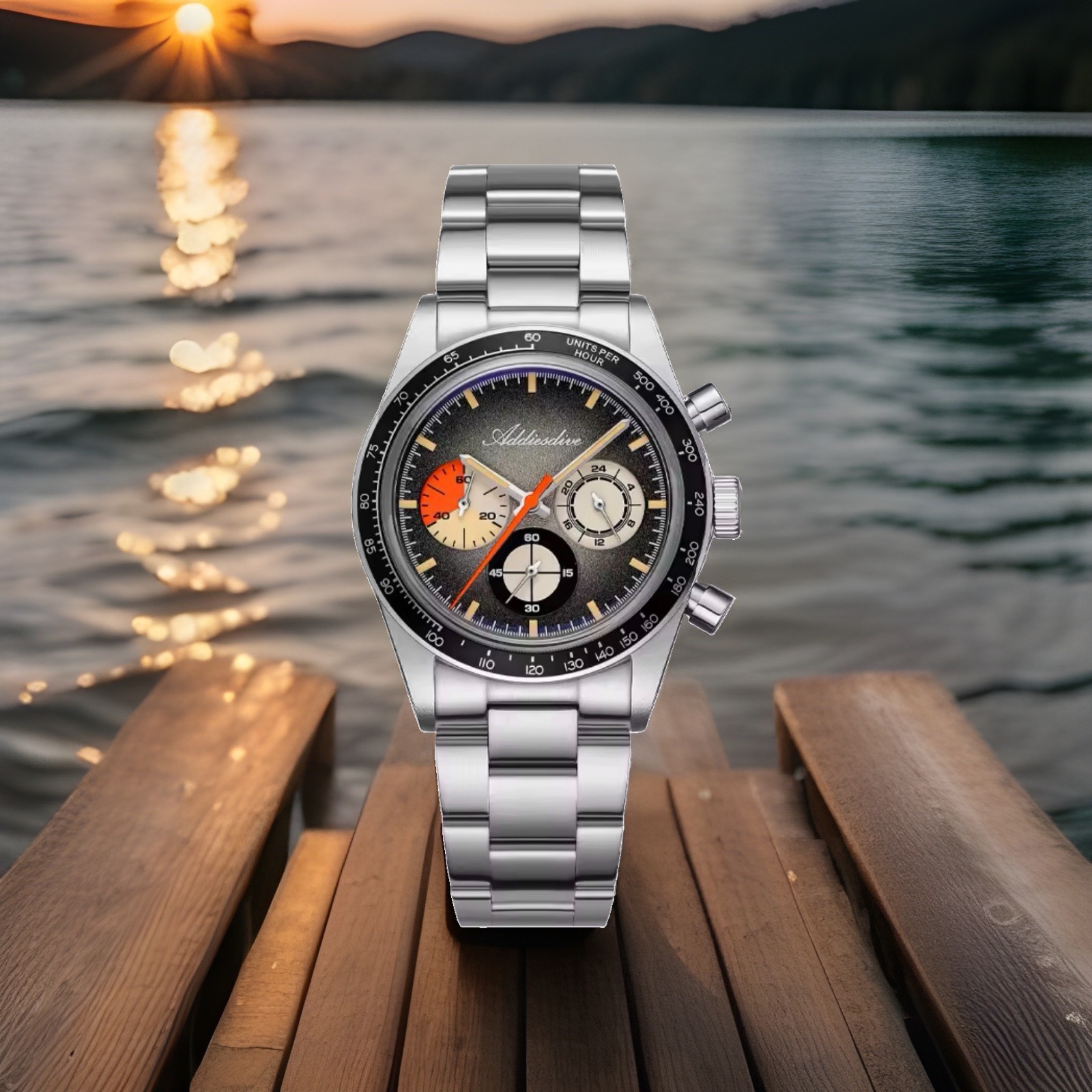 Addiesdive AD2551 Vintage Chronograph – Textured Grey / Orange Dial, 37mm, 100M