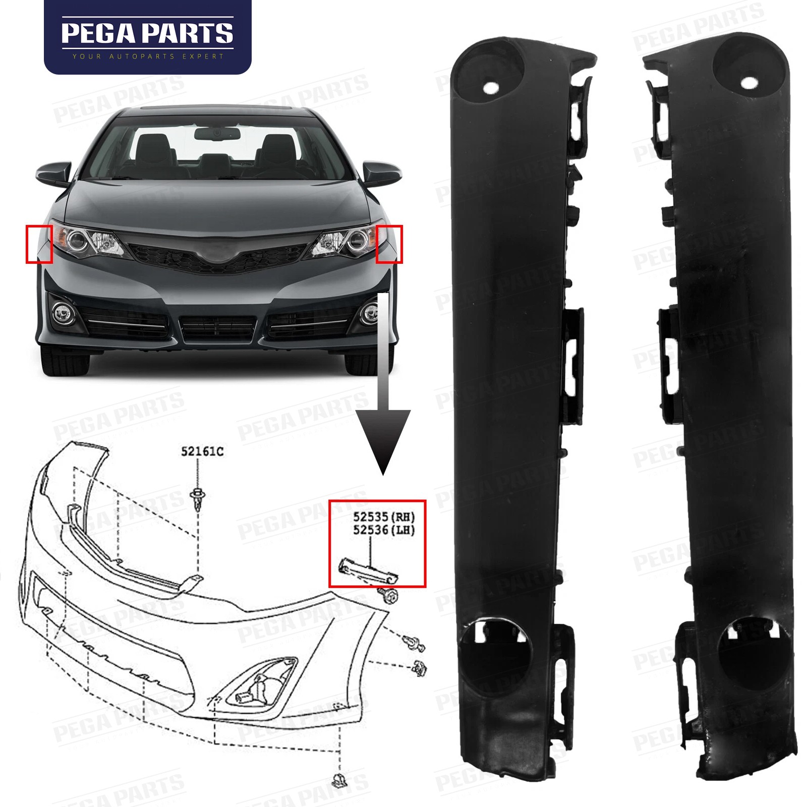 For 2012-2014 Toyota Camry Front Bumper Fender Bracket Set Left & Right Side