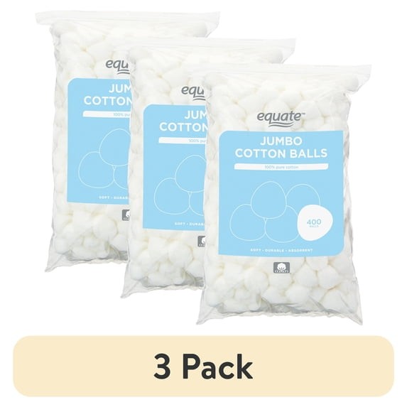 Equate Jumbo Cotton Balls, 400 Count each. (3 Pack)