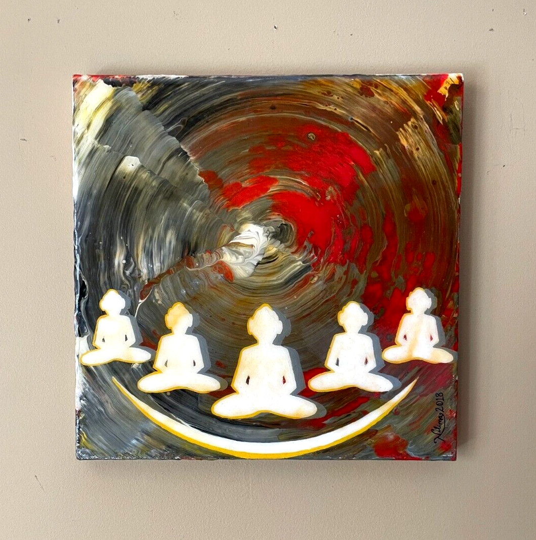 Buddha Resin Painting Enlightenment Meditation Art Buddhism Acrylic One of Kind
