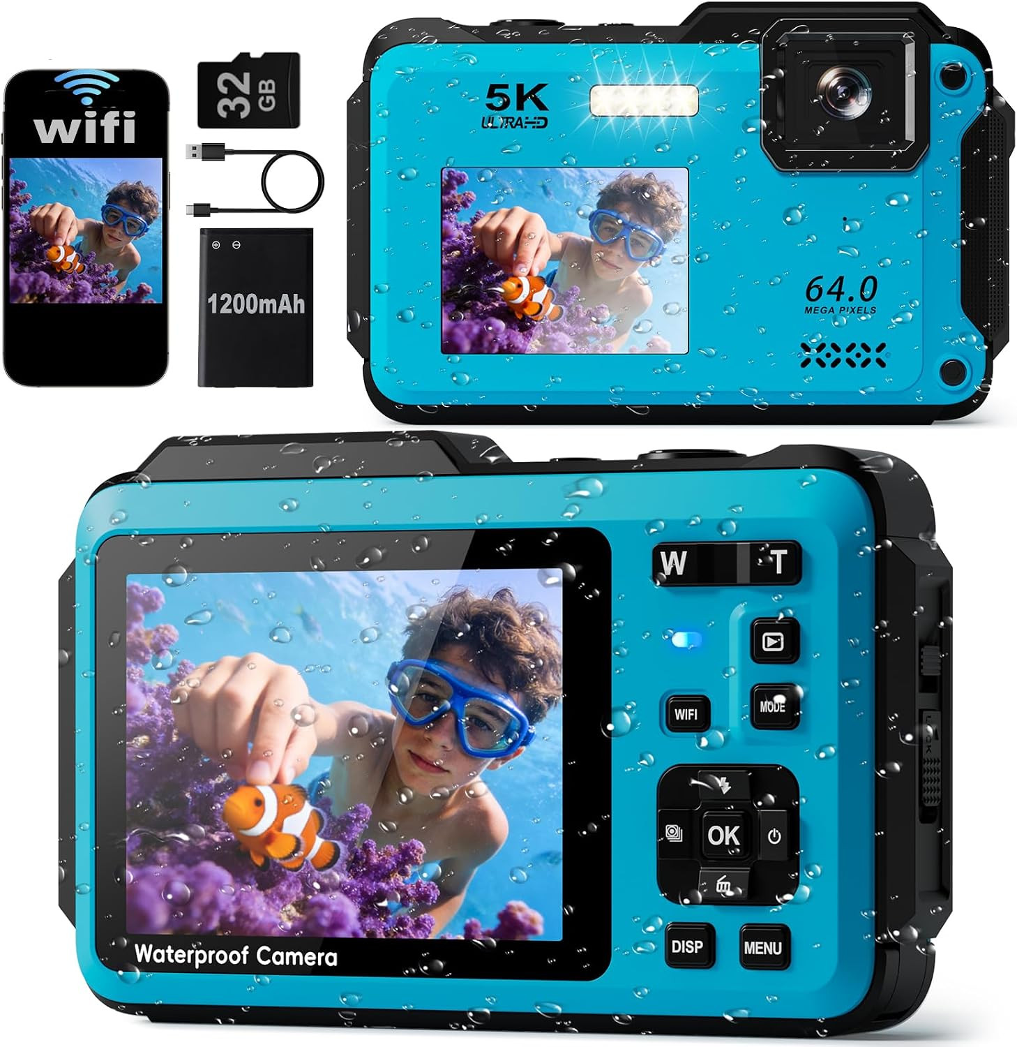 5K Underwater Digital Camera,64MP Waterproof Camera,16FT Floating Camera for Sno 5K Underwater Digital Camera,64MP Waterproof Camera,16FT Floating Camera for Sno