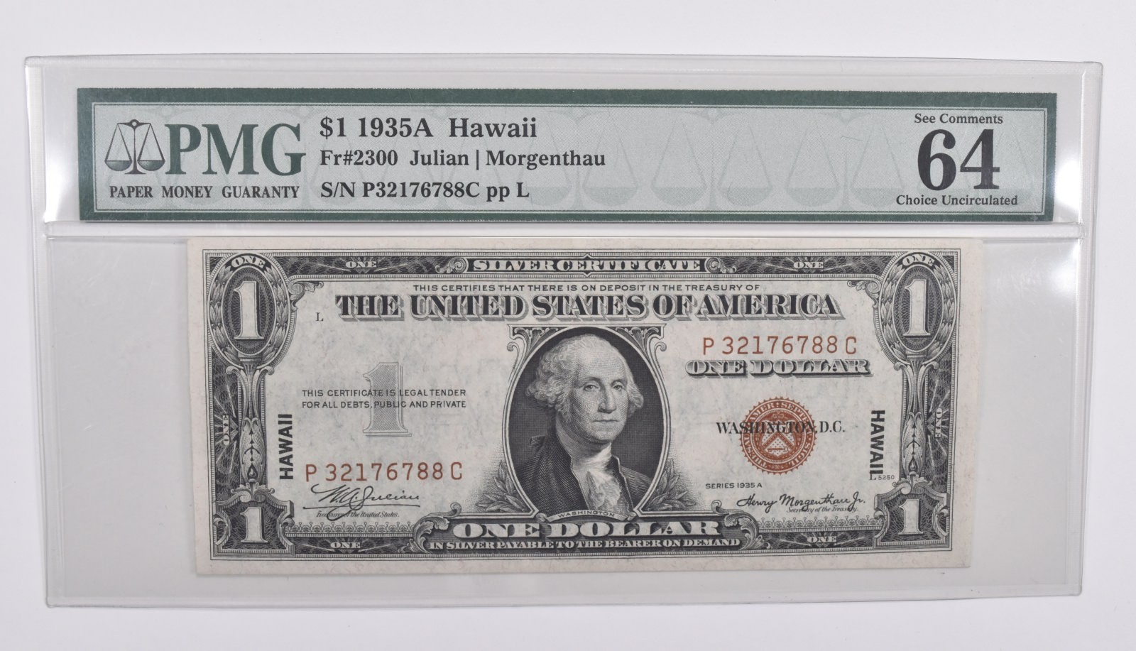 $1 1935-A Hawaii Emergency Issue WWII Brown Seal 64 EPQ PMG Fr# 2300 $1 1935-A Hawaii Emergency Issue WWII Brown Seal 64 EPQ PMG Fr# 2300