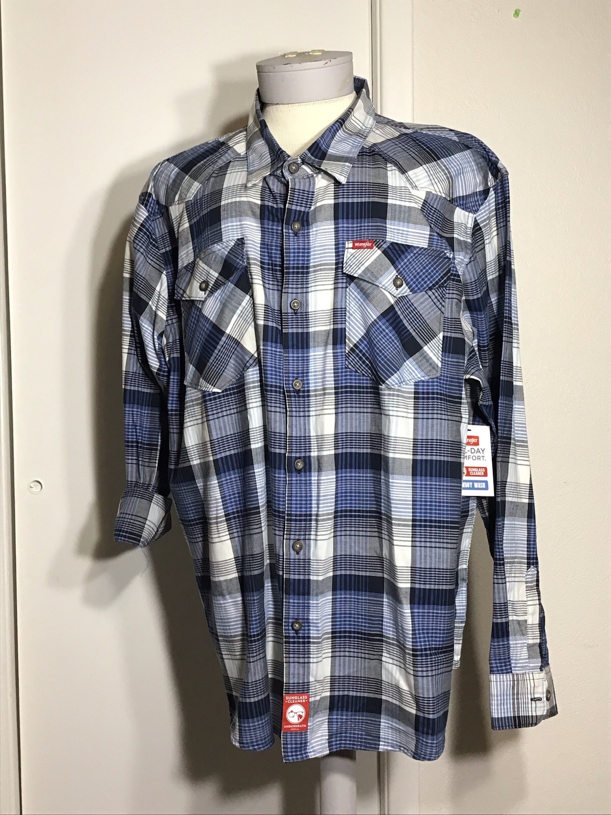 NWT Wrangler Men’s Cowboy Wash Plaid Shirt Long Sleeve Slim Fit Button-Up Sz 3XL NWT Wrangler Men’s Cowboy Wash Plaid Shirt Long Sleeve Slim Fit Button-Up Sz 3XL
