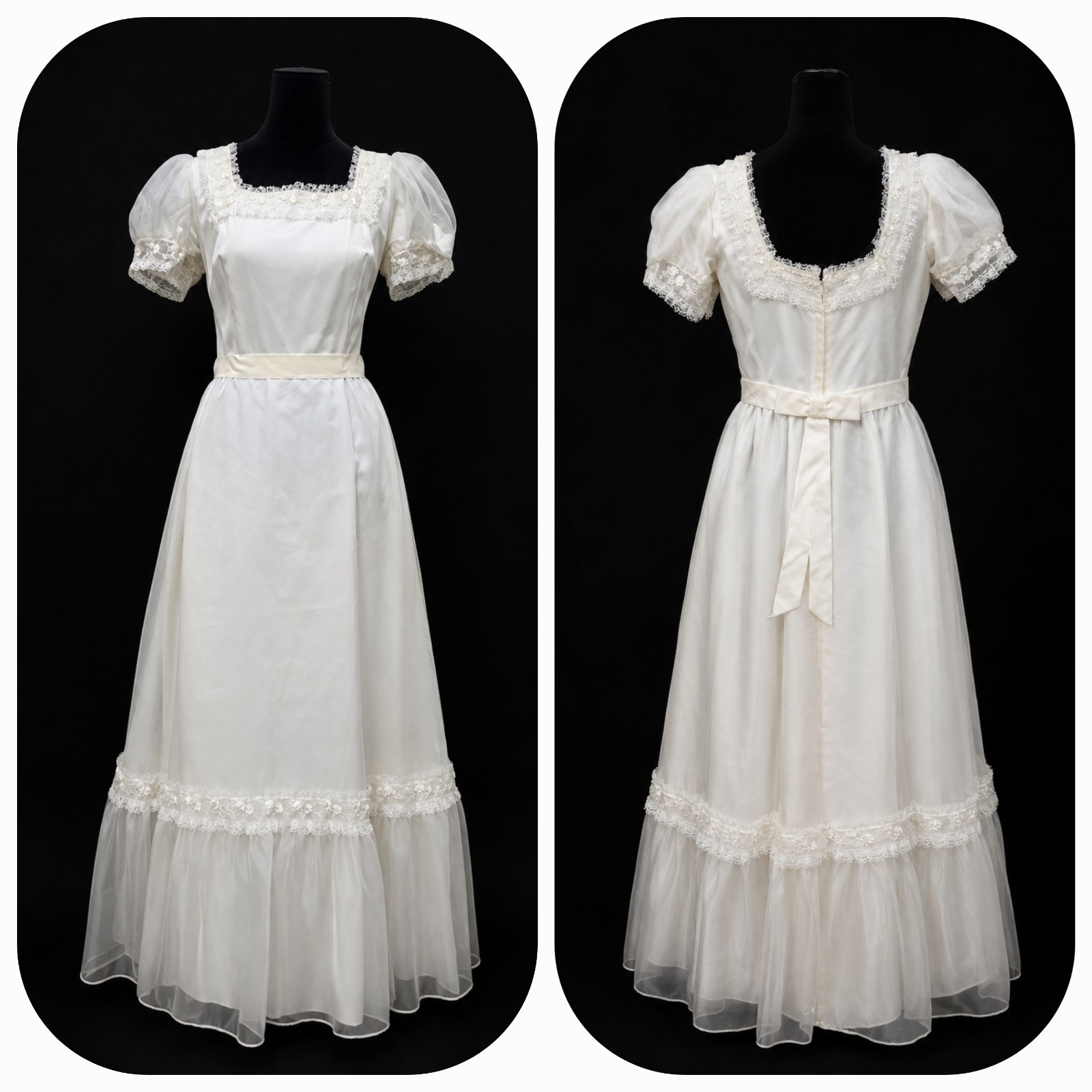 Vintage Nadine White Wedding Dress Eyelet Tiered Long Boho Prairie Bridal Gown