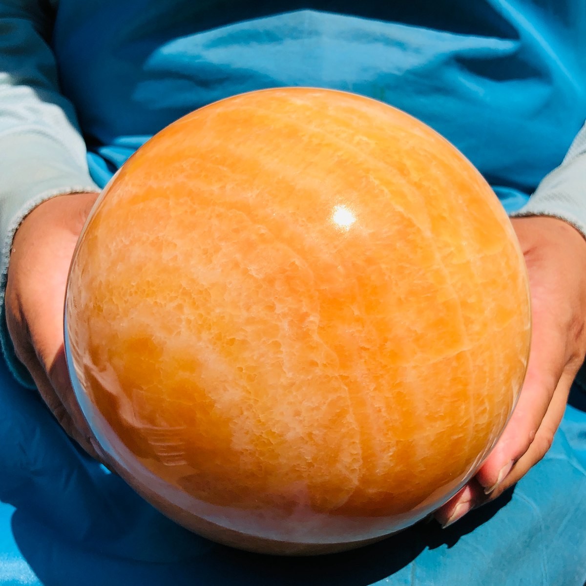10.12LB Natural Crystal Sphere Stunning Honey Tone Yellow Calcite Ball Healing 10.12LB Natural Crystal Sphere Stunning Honey Tone Yellow Calcite Ball Healing