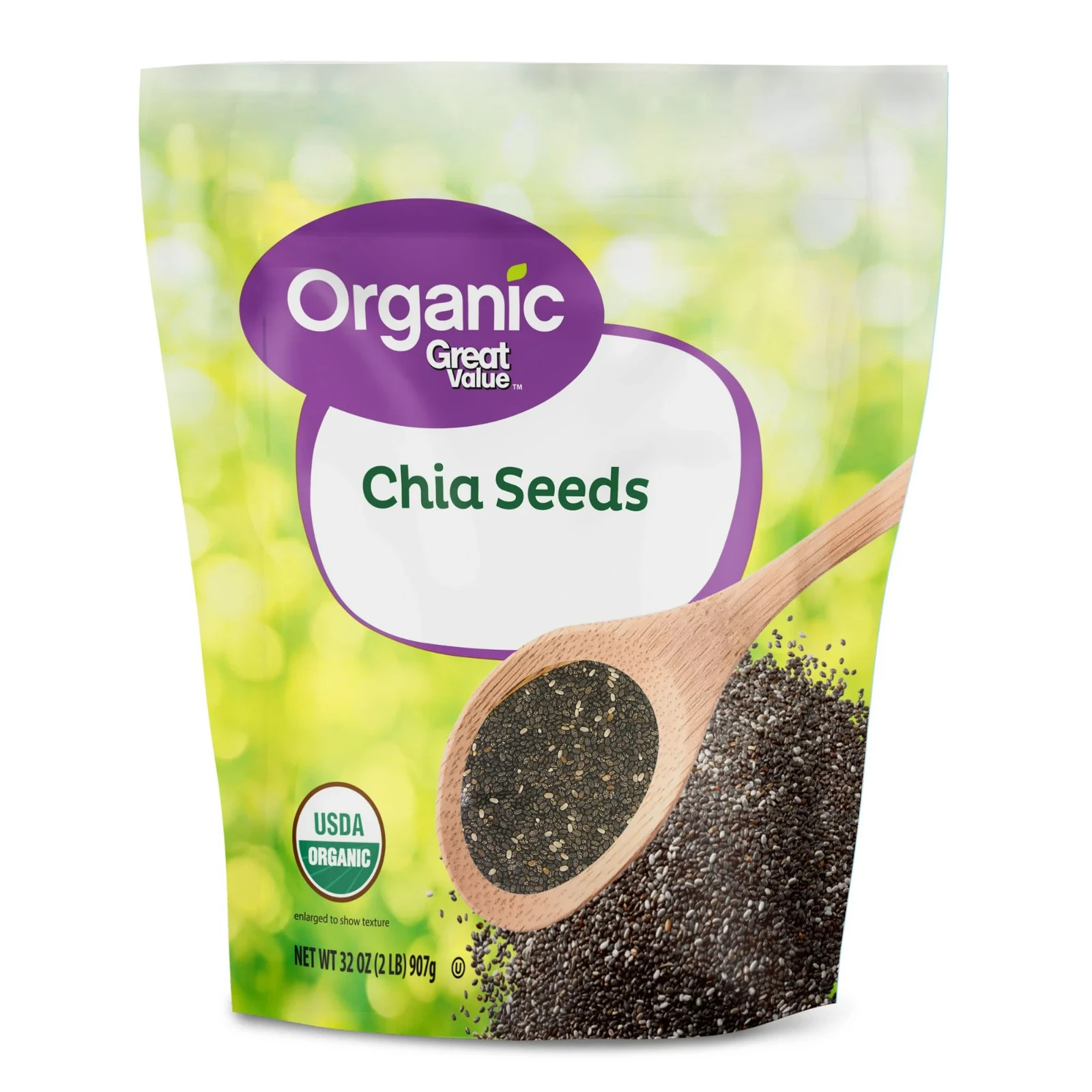 Great Value Organic Chia Seeds, 32 oz (907g) – USDA Organic, Gluten-Free Great Value Organic Chia Seeds, 32 oz (907g) – USDA Organic, Gluten-Free