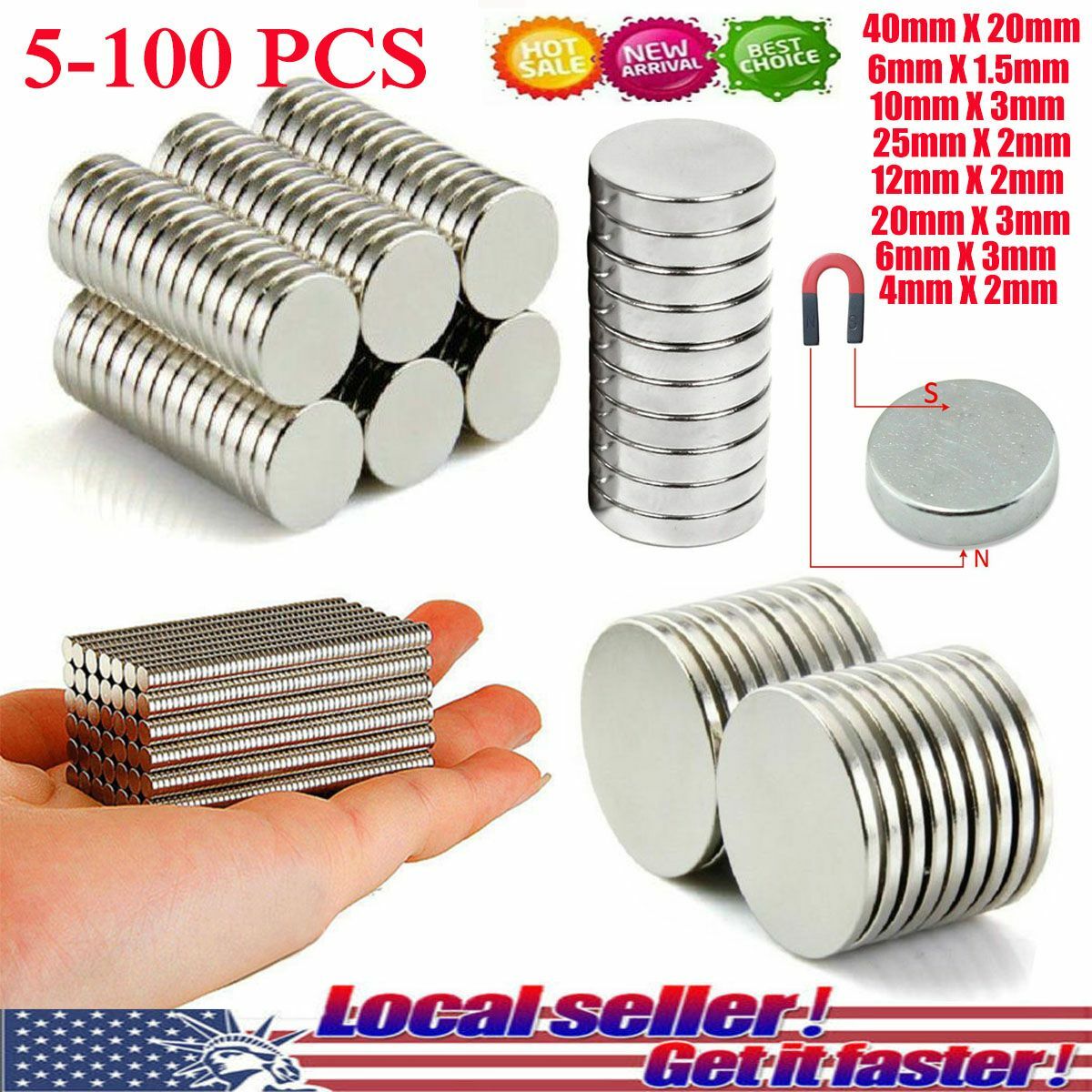 5~100 PCS Super Strong N35 Round Disc Neodymium Mini Fridge Magnets Rare Earth