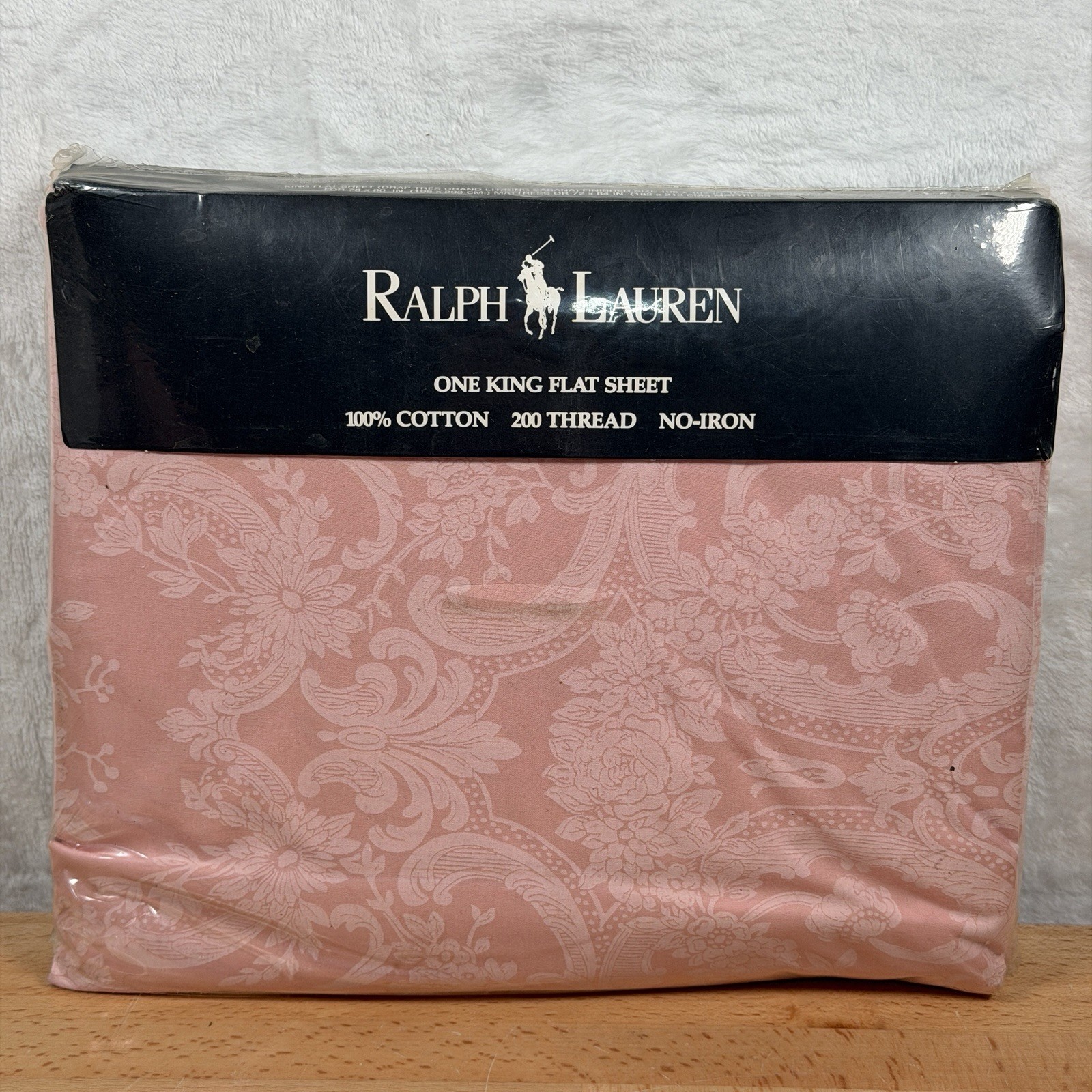 NOS Ralph Lauren AVERY PINK Floral 100% Cotton KING Flat Sheet - 