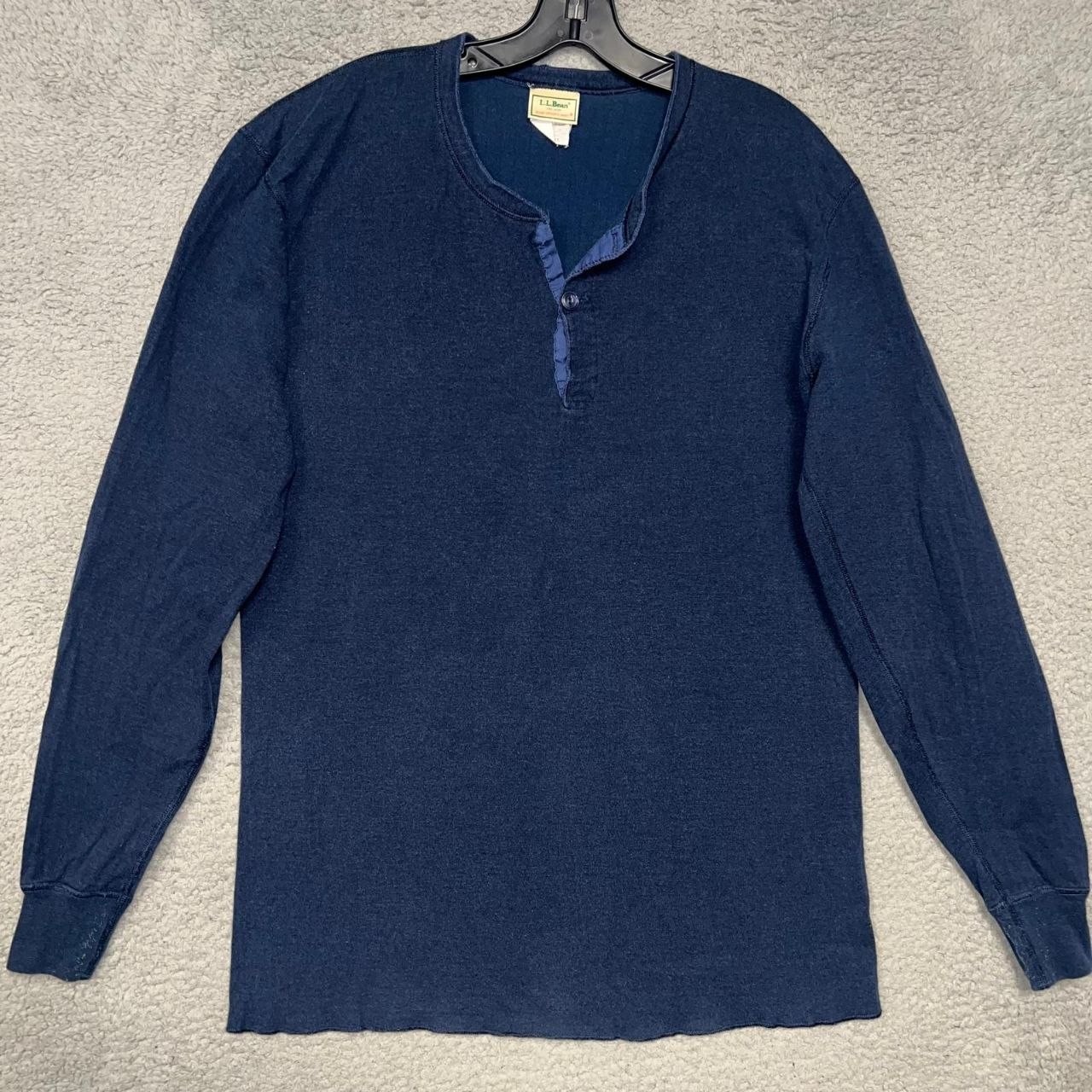 VTG LL Bean Two Layer River Drivers Shirt Men\'s Sz L Blue Henley Wool Blend USA