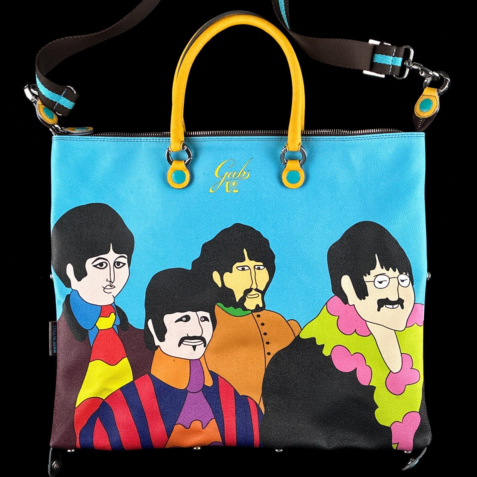 Gabs G3 The Beatles Yellow Submarine Blue Leather Tote Bag Purse Made in Italy