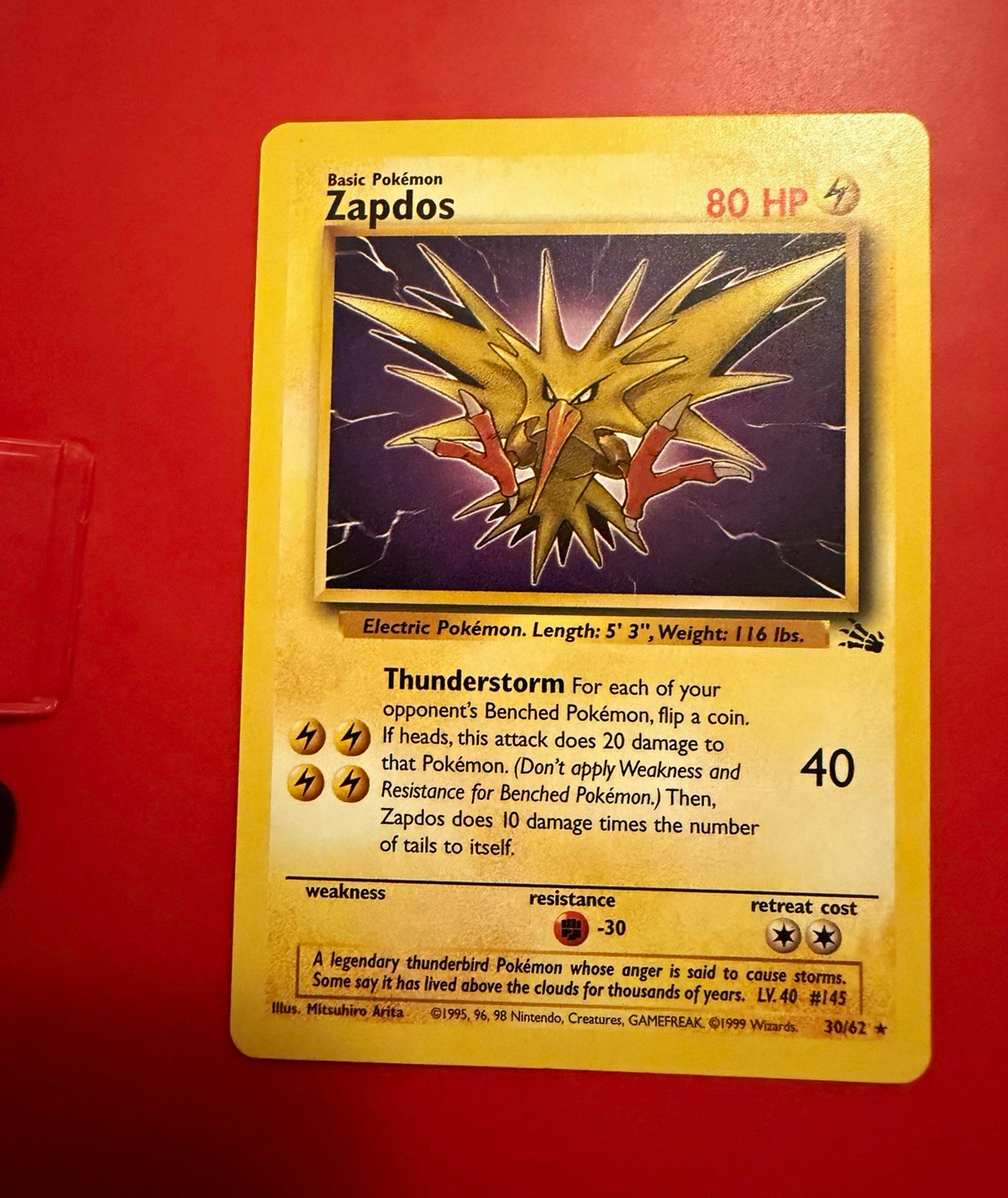 Wizards Zapdos 30/62 Fossil Unlimited Holo Rare 80 HP English 1999 Wizards Zapdos 30/62 Fossil Unlimited Holo Rare 80 HP English 1999