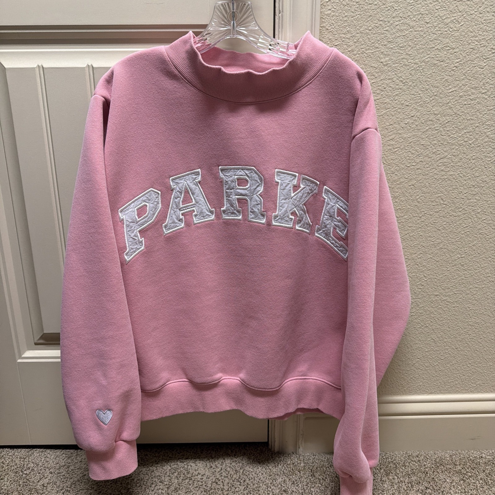 RARE PARKE Valentine\'s Varsity Mockneck in Blush Lavender Size L/XL