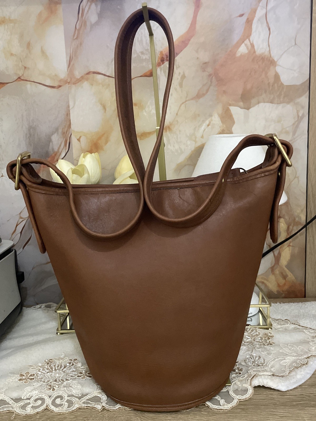 Vintage Y2K Coach Helen\'s Legacy Bucket Shoulder Bag 9953 Brown Leather 90s USA