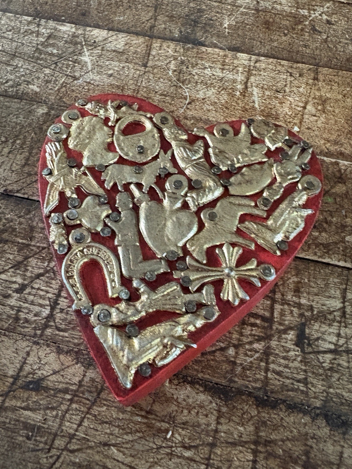 Orange Wood Heart Milagros Handmade Mexican Folk Art Love Token Small Size Orange Wood Heart Milagros Handmade Mexican Folk Art Love Token Small Size