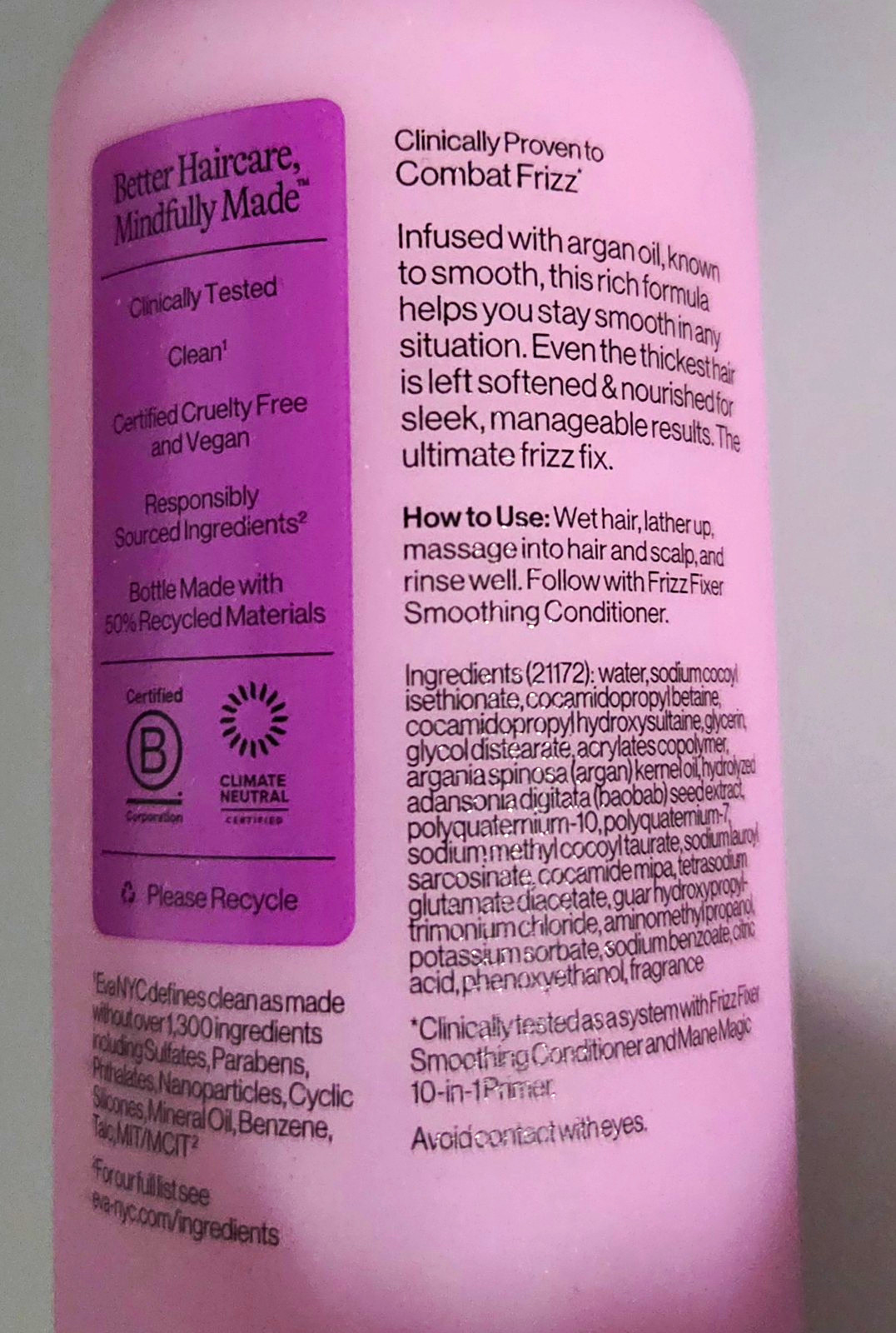 Eva NYC Frizz Fixer Smoothing Shampoo Argan Oil Sulfate Free Vegan 300mL NEW Eva NYC Frizz Fixer Smoothing Shampoo Argan Oil Sulfate Free Vegan 300mL NEW