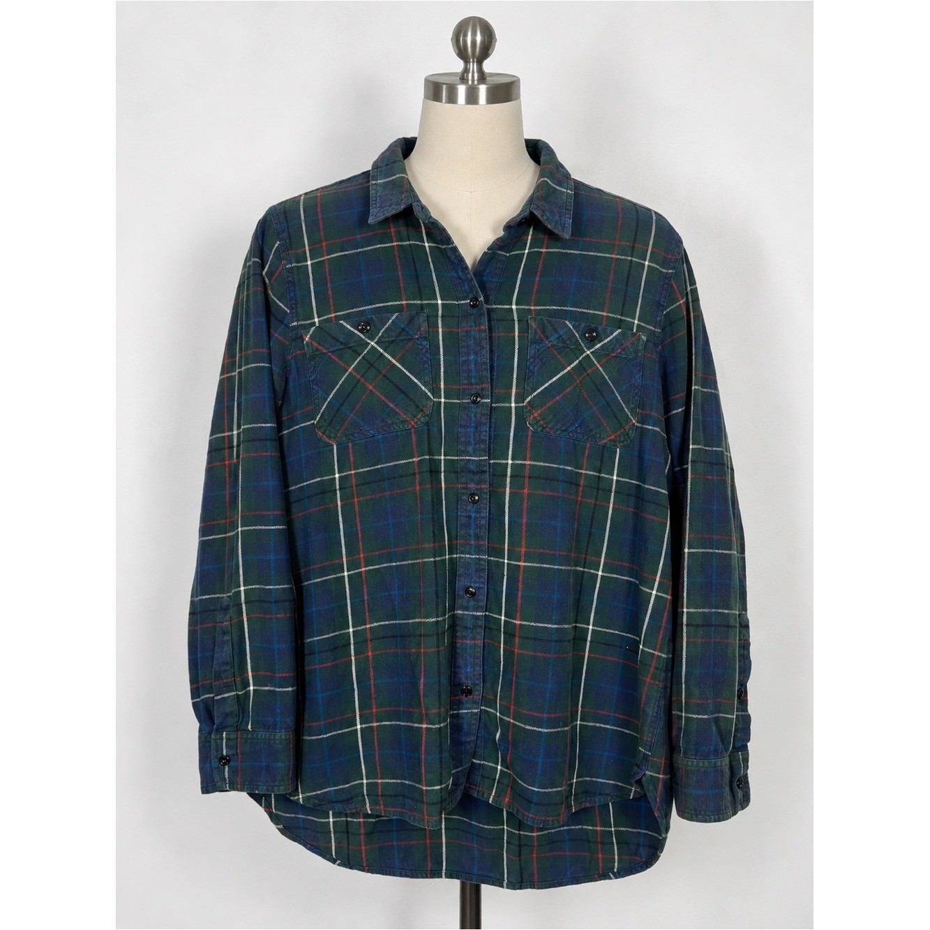 Madewell Women\'s Flannel Shirt Size M Blue Green Gorpcore Cabincore Fall Yoke