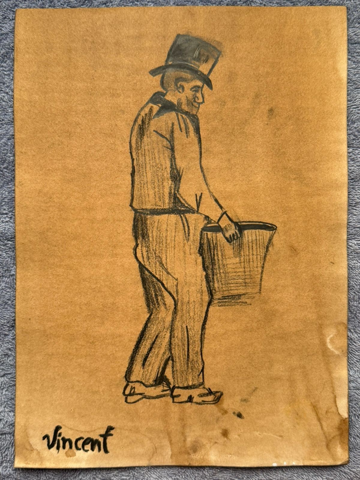 VINCENT VAN GOH  PAITING AND DRAWING ON OLD PAPER SIGNED  STAMPED-HANDMADE