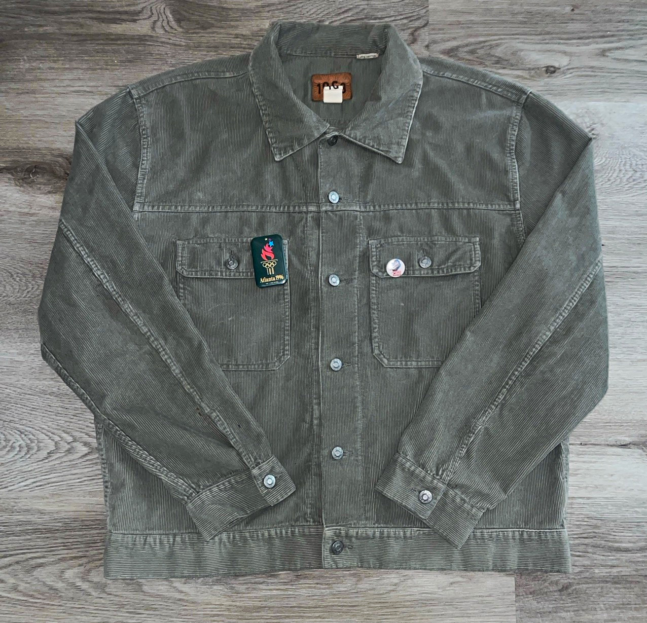 Gap 1969 Men\'s Green Corduroy Jacket XL Button Front Pockets Atlanta 1996 Patch