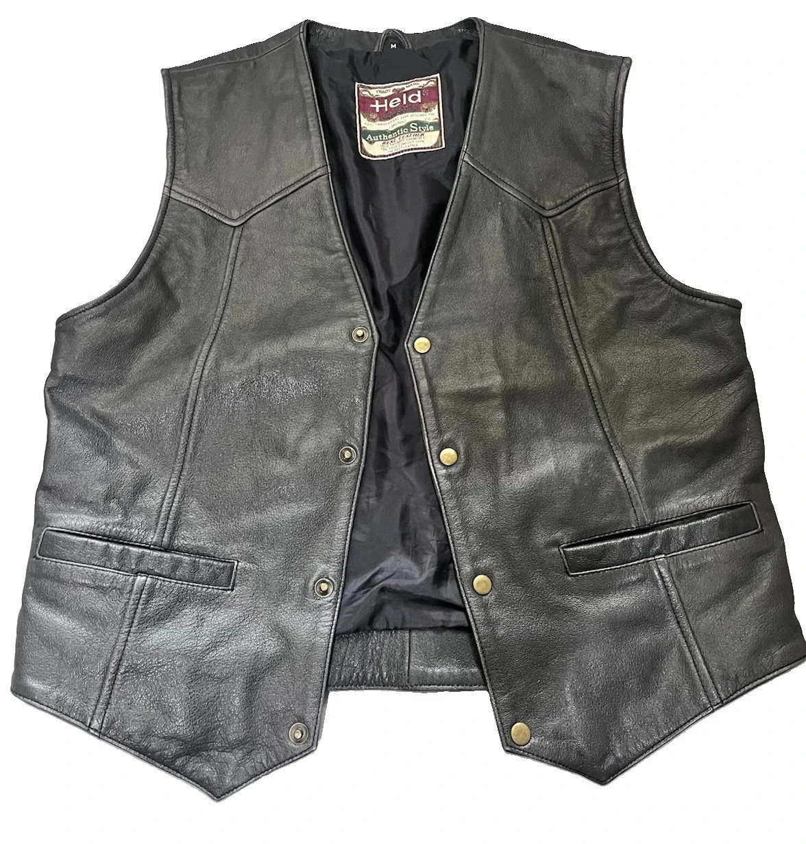 Vintage Held Real Leather Motorcycle Biker Vest Men’s Medium Black Snap Front Vintage Held Real Leather Motorcycle Biker Vest Men’s Medium Black Snap Front
