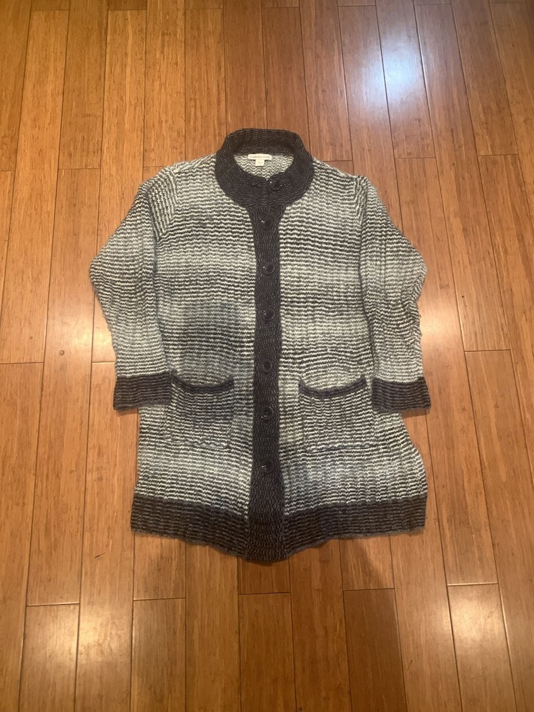Coldwater Creek Long Cardigan Sweater Size M Grey White Knit Coldwater Creek Long Cardigan Sweater Size M Grey White Knit