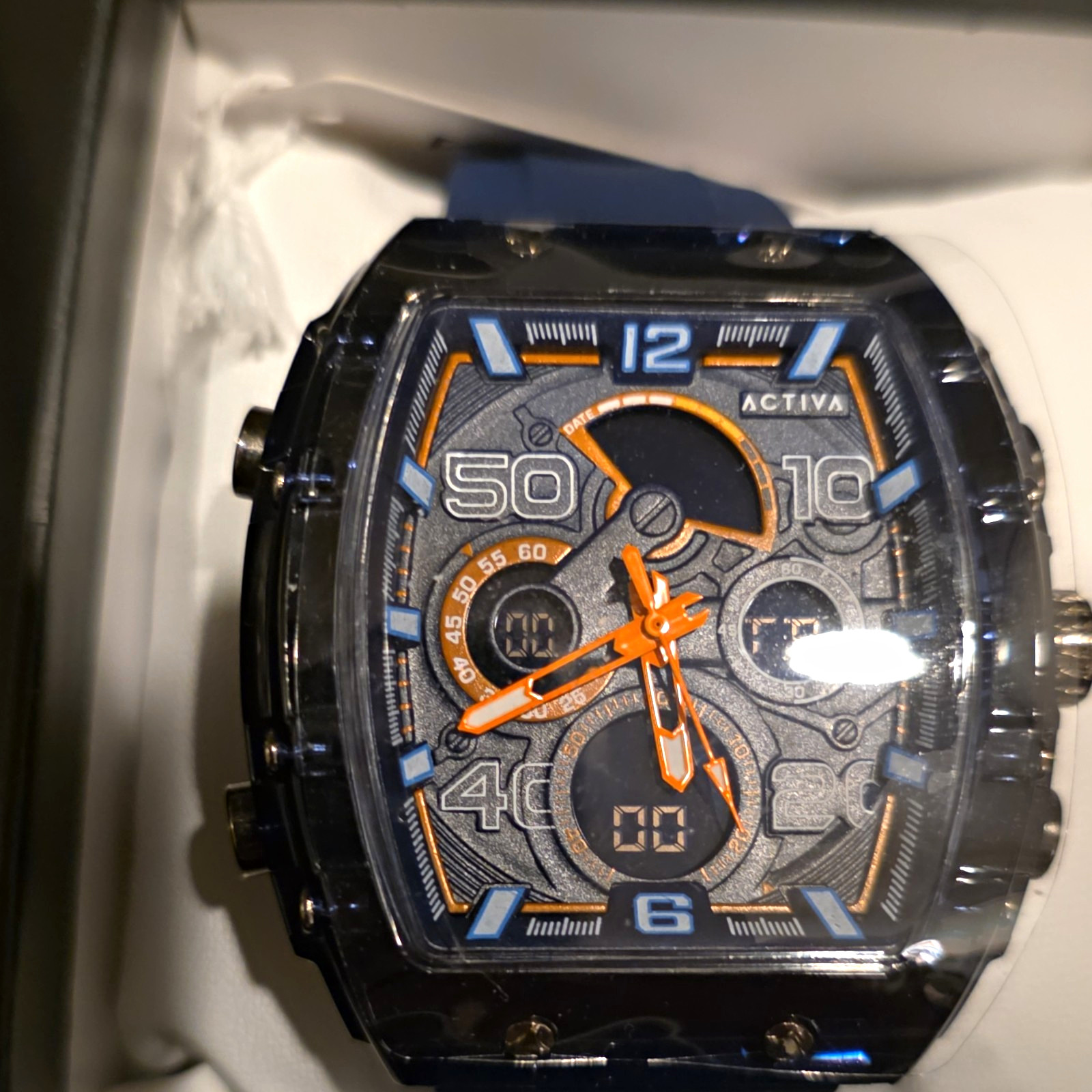Activa Men’s 50mm Quartz Analog-Digital Chronograph Date Blue Rubber Strap 50m Activa Men’s 50mm Quartz Analog-Digital Chronograph Date Blue Rubber Strap 50m