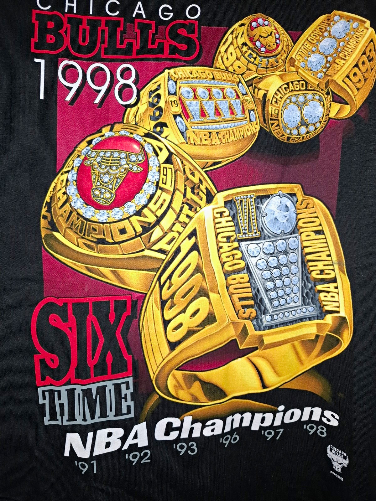 Vintage Player Chicago Bulls 1998 Six-Time NBA Champions Black Shirt 2XL