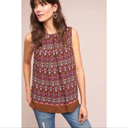 VANESSA VIRGINIA Wanderlust Top XS Navy Blue Red Floral Sleeveless Anthropologie
