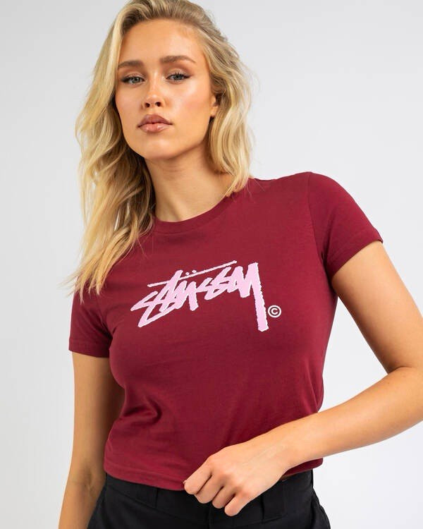 đˇStĂźssy AU Shadow Stock Slim T-Shirt Burgundy Womenâs Size: 8/S Cropped NEW đˇStĂźssy AU Shadow Stock Slim T-Shirt Burgundy Womenâs Size: 8/S Cropped NEW