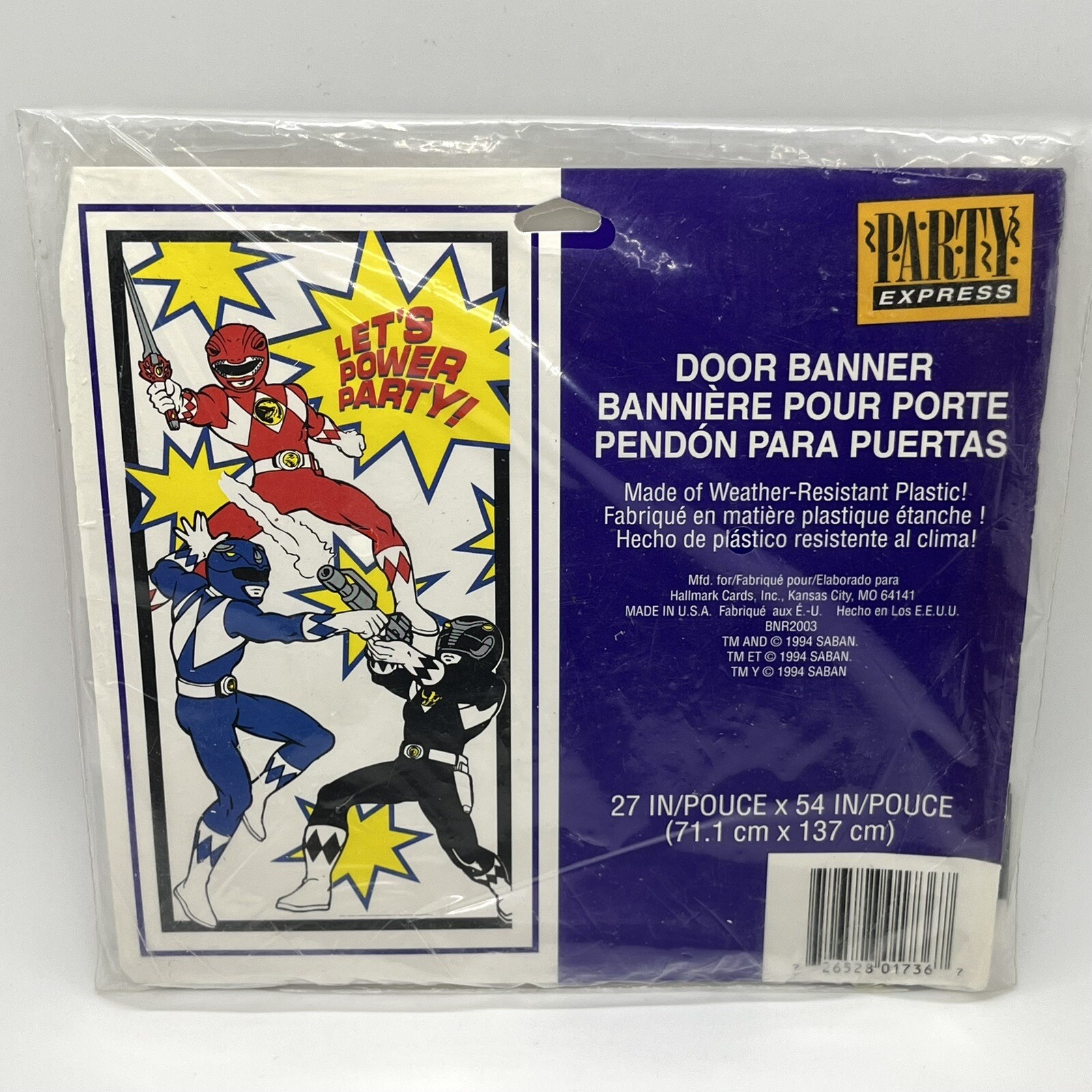 1994 Vtg Saban Power Rangers Door Banner 54x27\ 1994 Vtg Saban Power Rangers Door Banner 54x27\