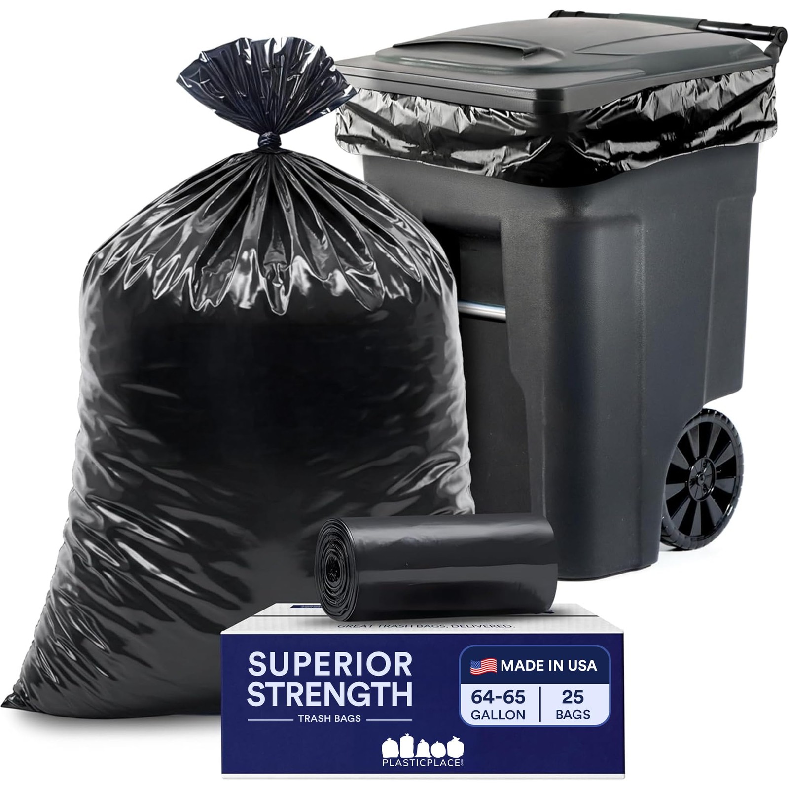 Plasticplace 64-65 Gallon Black Trash Bags, Heavy 1 Count (Pack of 25), Plasticplace 64-65 Gallon Black Trash Bags, Heavy 1 Count (Pack of 25),