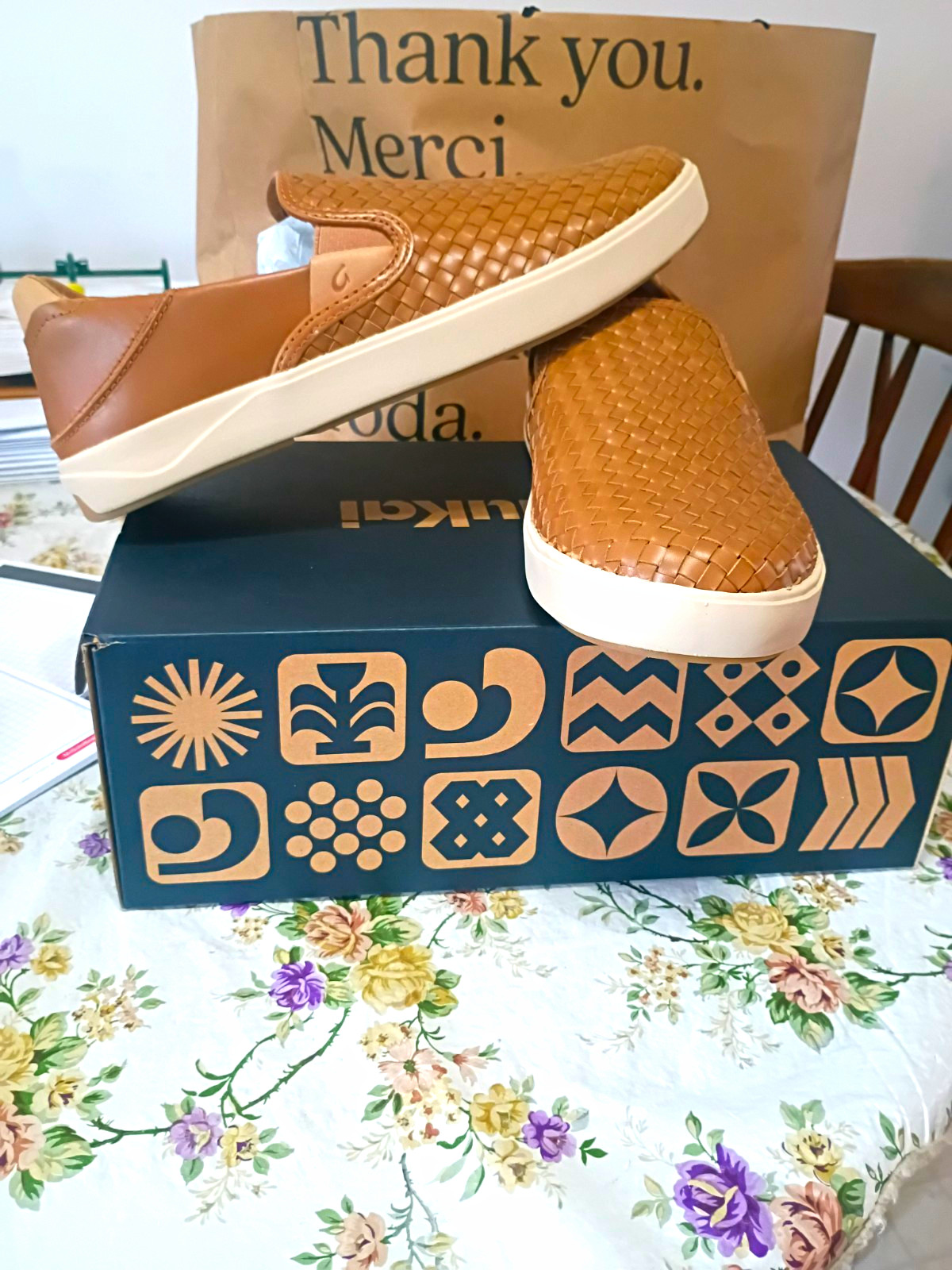OluKai Lae\'ahi Lauhala Men’s Brown Woven Leather Slip-On Shoes US 9.5