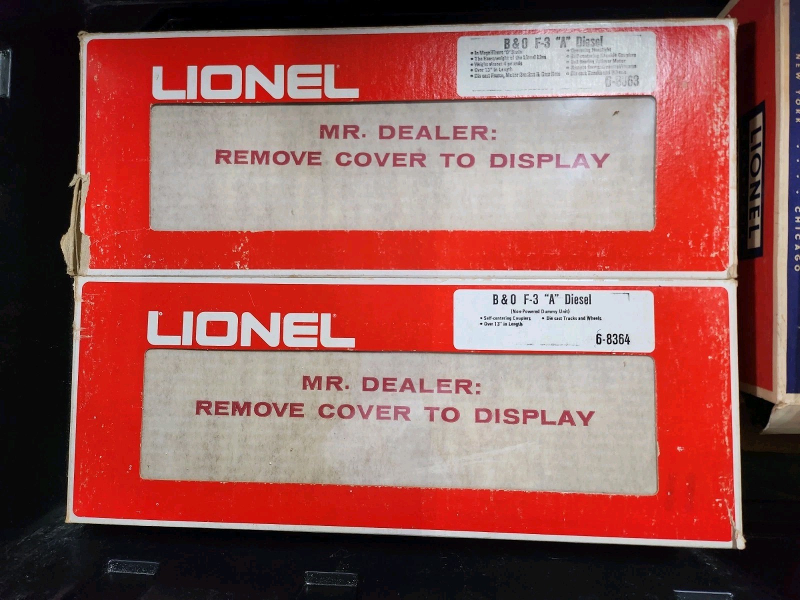 Lionel 6-8363/64/8468 B&O F-3 AA Diesel Engine Set, With Dealer Display Cards Lionel 6-8363/64/8468 B&O F-3 AA Diesel Engine Set, With Dealer Display Cards