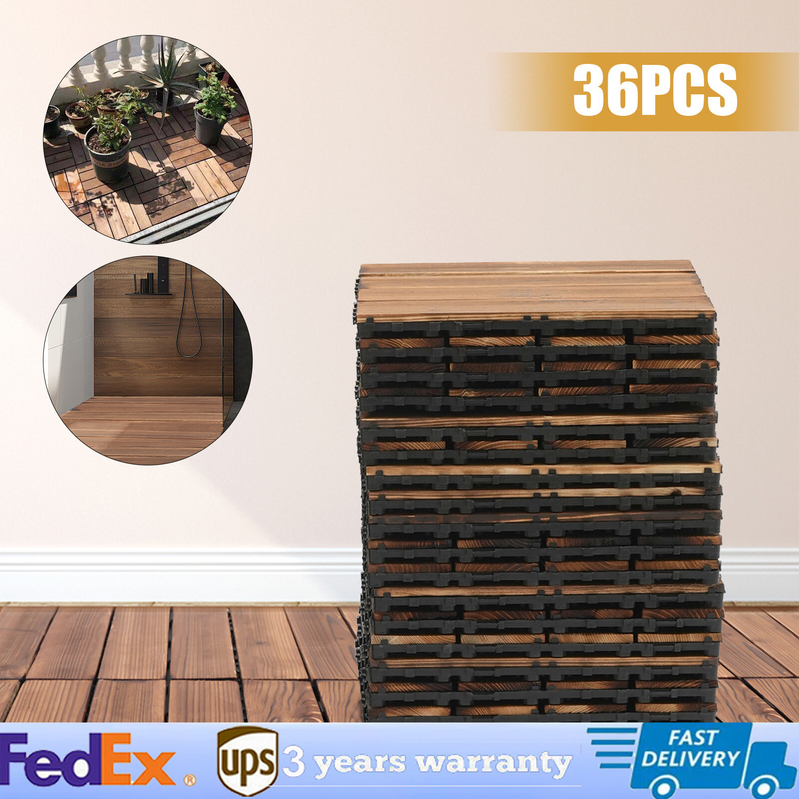 36Pcs Hardwood Interlocking Patio Deck Tiles Wood Flooring DIY Outdoor 12''x12'' 36Pcs Hardwood Interlocking Patio Deck Tiles Wood Flooring DIY Outdoor 12''x12''