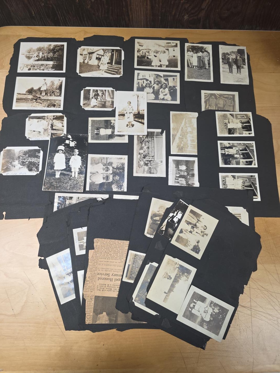 Vintage 1917- 1930s Family Photo Album Loose Pages 50+ Antique Snapshots