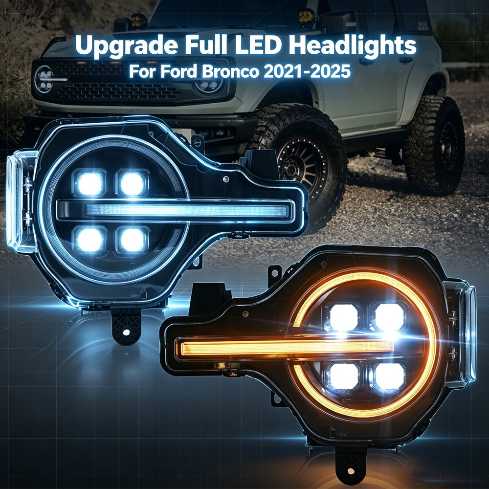 Full LED Headlight For 2021-2025 Ford Bronco Front Lamp w/ Sequential Animation Full LED Headlight For 2021-2025 Ford Bronco Front Lamp w/ Sequential Animation