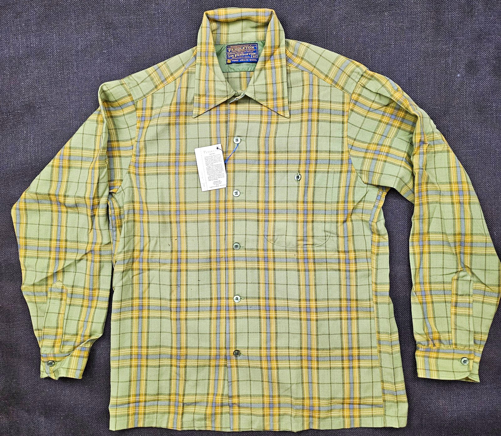 VTG Pendleton Sir Pendleton Size M Green Plaid Wool Long Sleeve