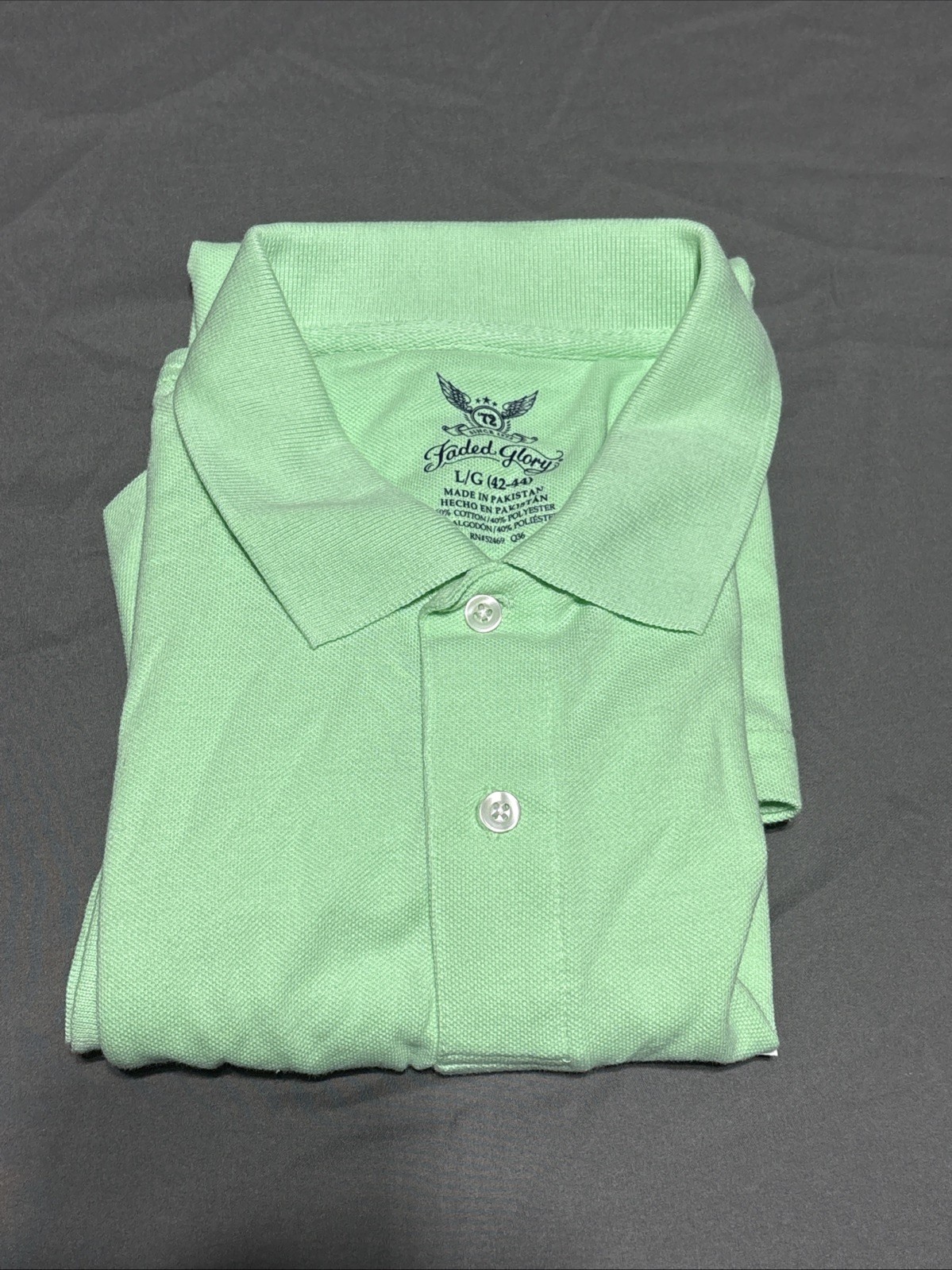Faded Glory Men’s Polo, Large, Green, Cotton Polyester Faded Glory Men’s Polo, Large, Green, Cotton Polyester