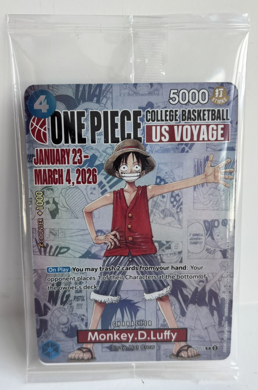 2026 ONE PIECE COLLEGE BASKETBALL US VOYAGE #055 MONKEY D. LUFFY SEALED MINT 2026 ONE PIECE COLLEGE BASKETBALL US VOYAGE #055 MONKEY D. LUFFY SEALED MINT