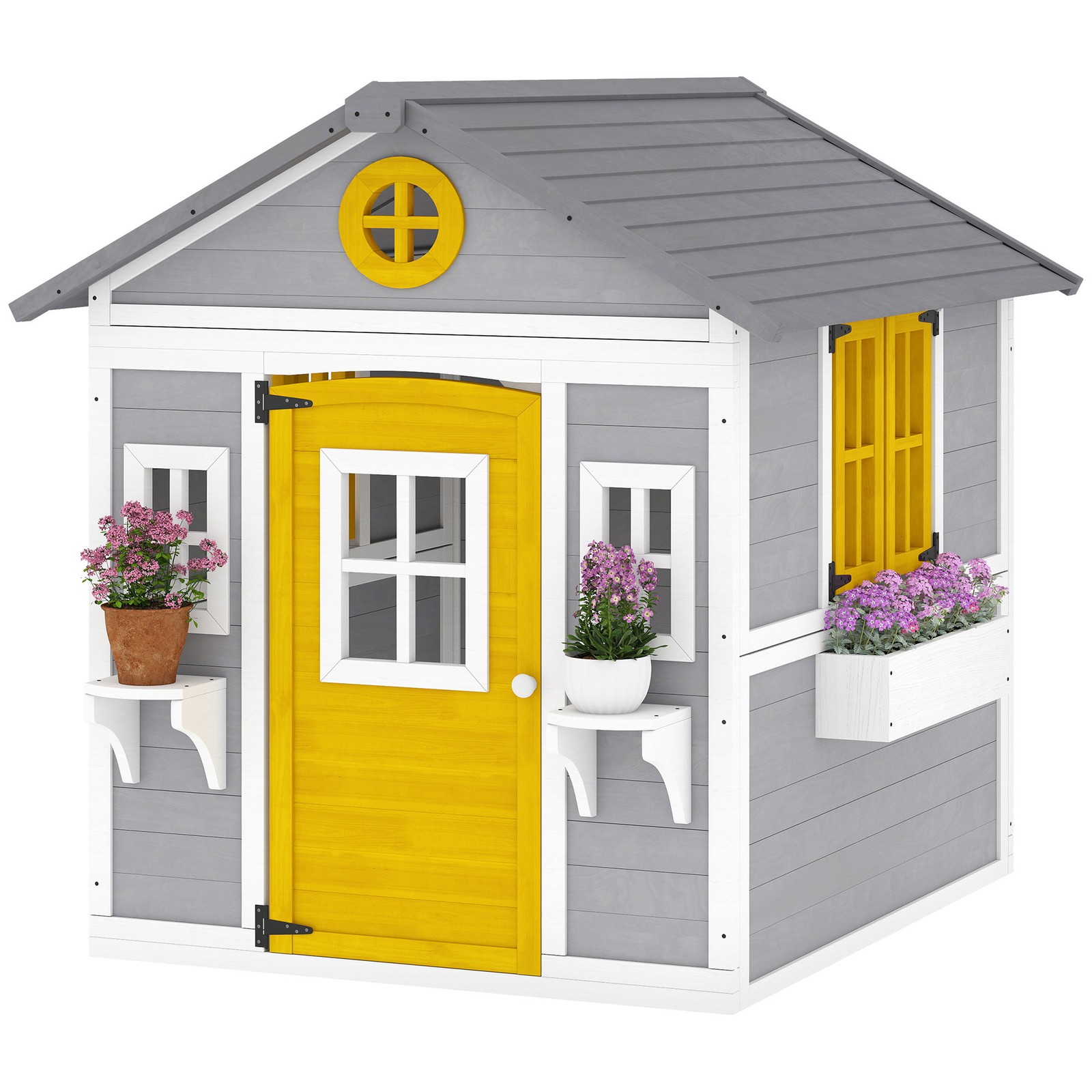 Outsunny Outdoor Wooden Kids Playhouse Cottage with Dutch Door Windows, Gray Outsunny Outdoor Wooden Kids Playhouse Cottage with Dutch Door Windows, Gray