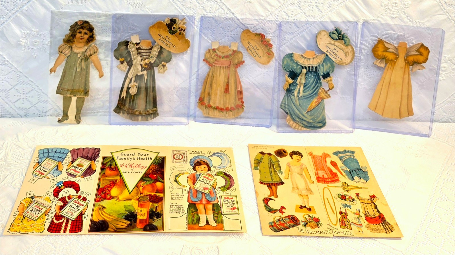 #38 Paper Dolls 3 Antique Advertising Dolls Kelloggs Willimatic House Hold Range