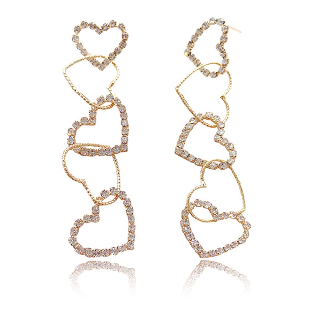 Unique Vintage Gold Long Interlocking Heart Drop Dangle 2.91 inches, Unique Vintage Gold Long Interlocking Heart Drop Dangle 2.91 inches,