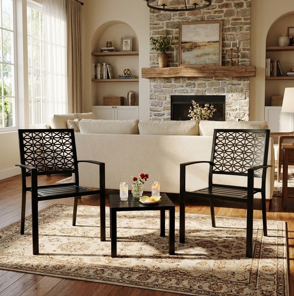 3PC Modern Metal Patio Bistro Set w/ 2 Chairs Coffee Table for Balcony Garden
