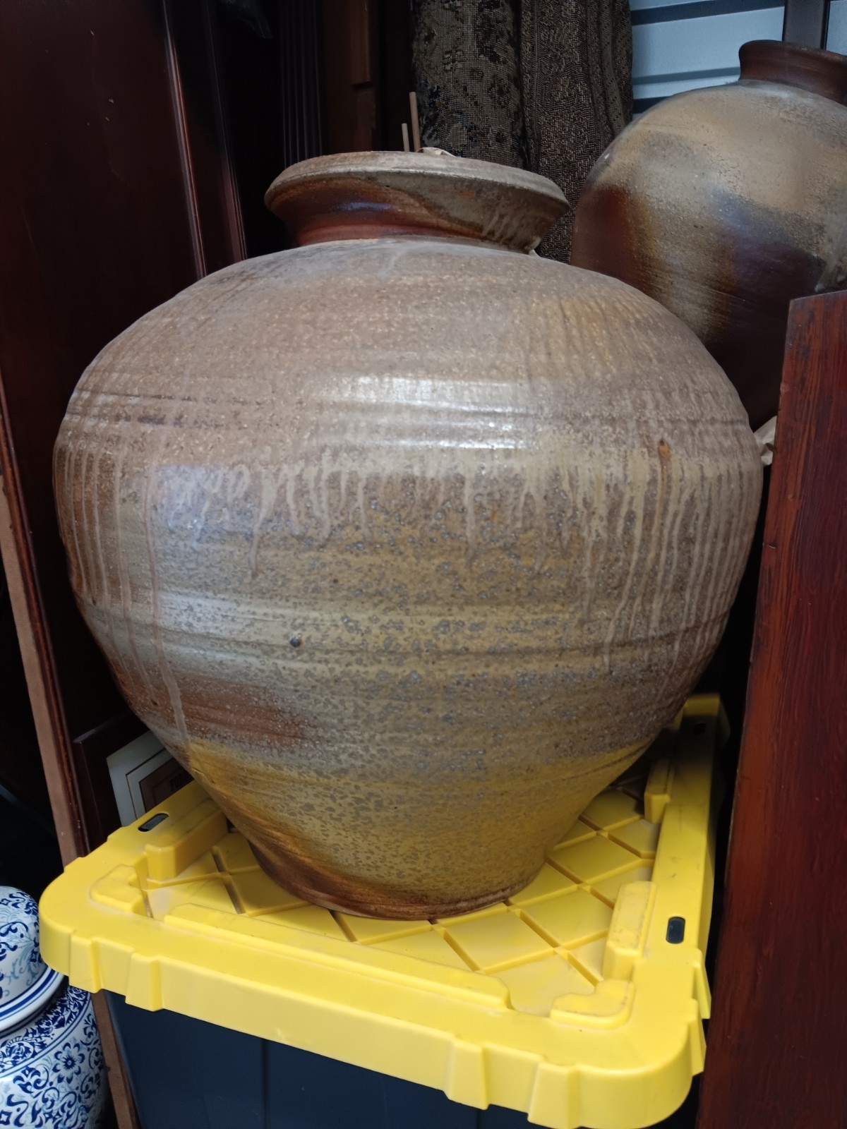 Huge Hand Thrown, Salt Glazed, Pottery Urn Heavy Vintage, 1980's Signed Huge Hand Thrown, Salt Glazed, Pottery Urn Heavy Vintage, 1980's Signed