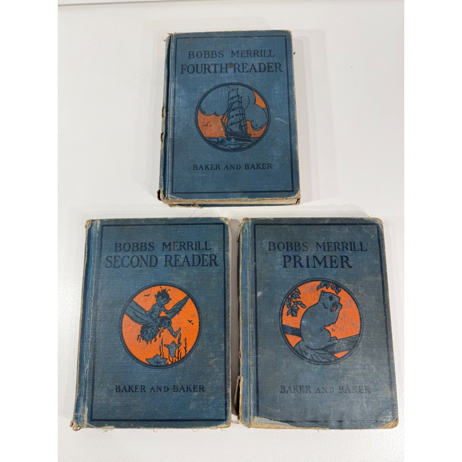 Vintage 1920s Bobbs-Merrill Readers Set Primer Second Fourth Baker School Books Vintage 1920s Bobbs-Merrill Readers Set Primer Second Fourth Baker School Books