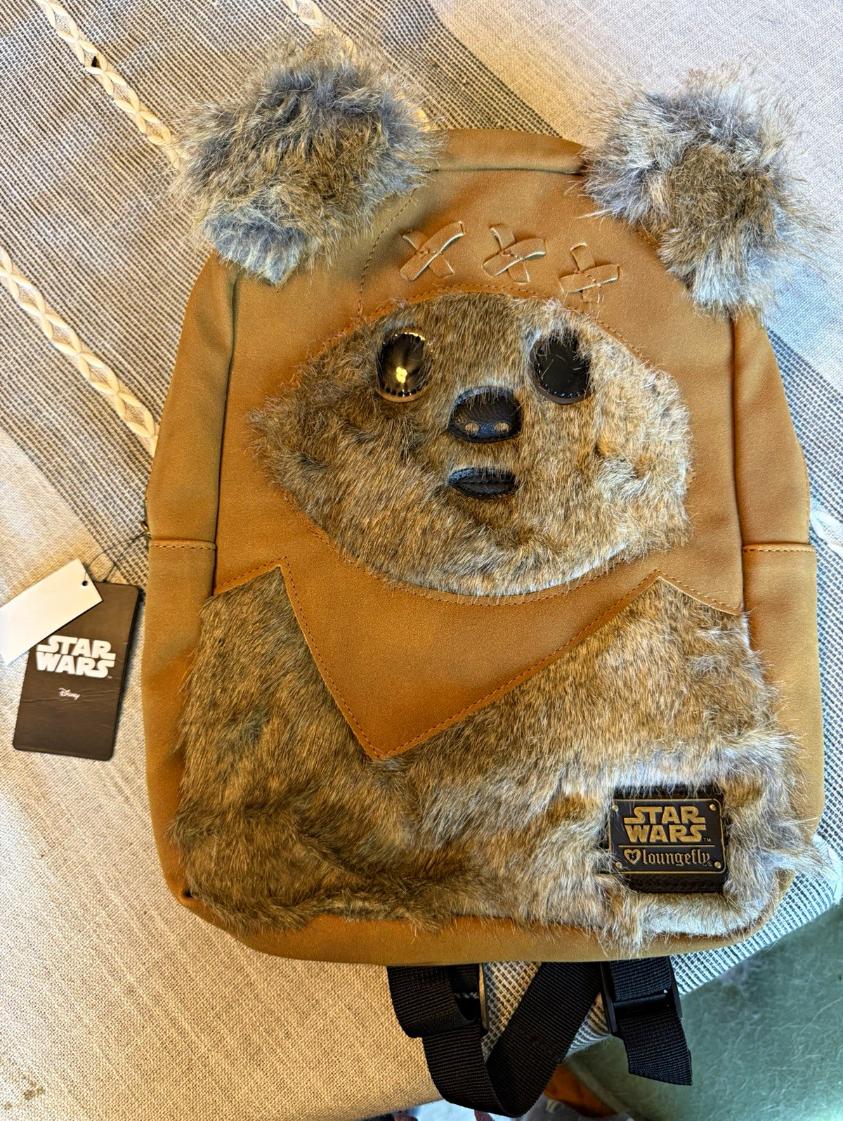 Loungefly Star Wars Ewok Mini Backpack Faux Fur Plush Brown Official Licensed Loungefly Star Wars Ewok Mini Backpack Faux Fur Plush Brown Official Licensed